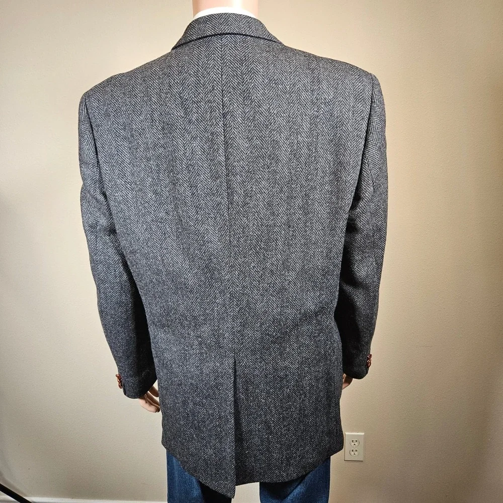 English Manor Mens 48L Herringbone Tweed 100% Wool Sport Coat Blazer Gray Black